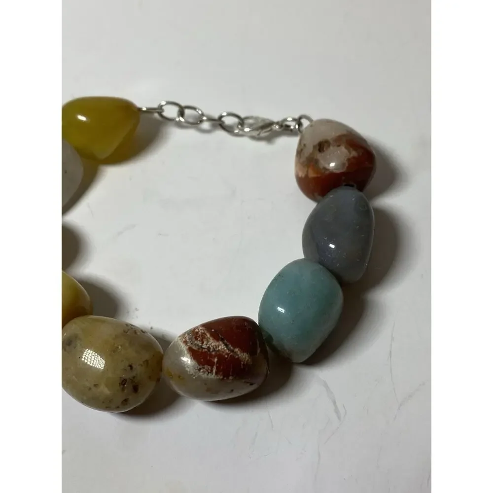 Vintage Polished Agate Gemstone Beggar Bead Bracelet
